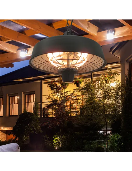 Outsunny Adjustable Power 1000/2500W Infrared Halogen Electric Patio Light Heater, Ceiling Hanging Mount -Black