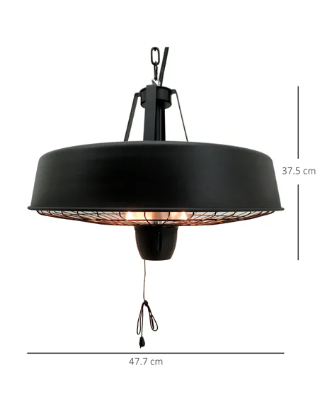 Outsunny Adjustable Power 1000/2500W Infrared Halogen Electric Patio Light Heater, Ceiling Hanging Mount -Black