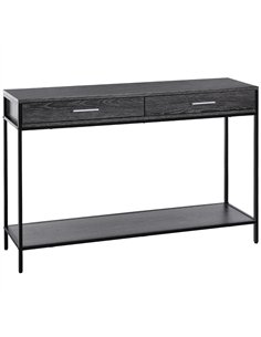 HOMCOM Console Table Worktop Bottom Shelf Home Two Drawer Industrial Minimal Style Grey Wood Tone Effect