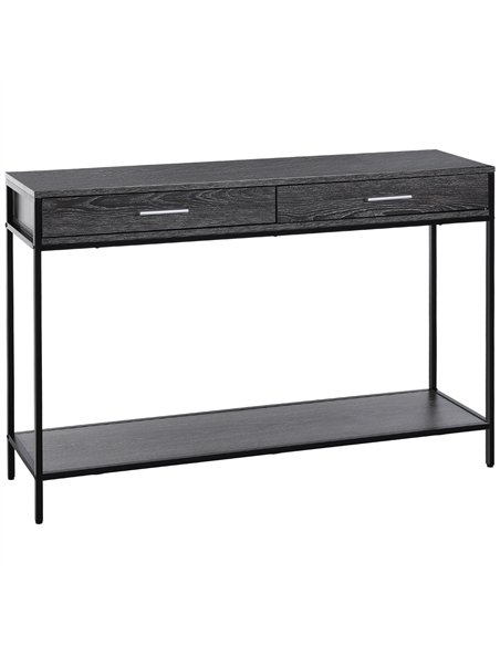 HOMCOM Console Table Worktop Bottom Shelf Home Two Drawer Industrial Minimal Style Grey Wood Tone Effect