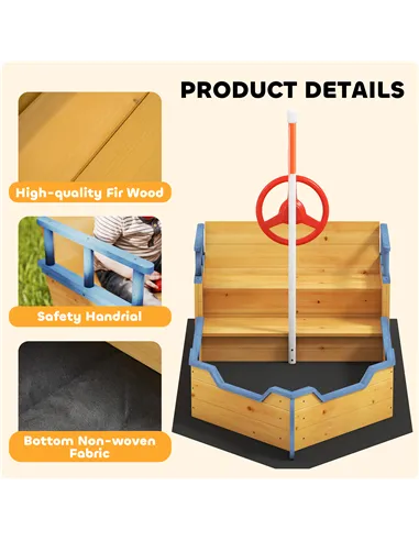 Outsunny Sand pit Kids Children Sandpit Wooden Pirate Ship Sandboat Outdoor Backyard Playset w/Bench Bottom Liner