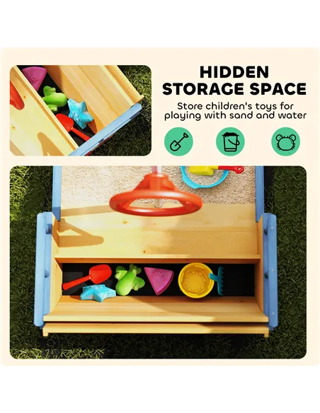 Outsunny Sand pit Kids Children Sandpit Wooden Pirate Ship Sandboat Outdoor Backyard Playset w/Bench Bottom Liner