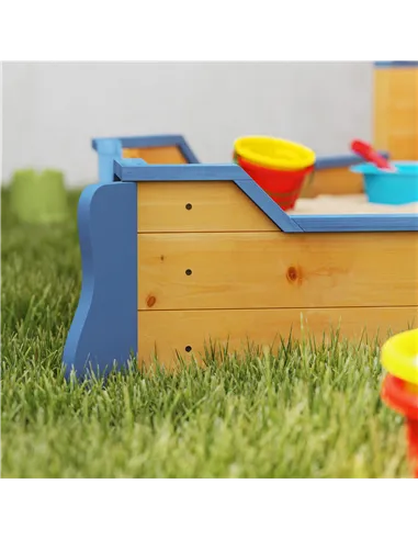Outsunny Sand pit Kids Children Sandpit Wooden Pirate Ship Sandboat Outdoor Backyard Playset w/Bench Bottom Liner