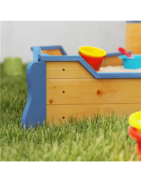 Outsunny Sand pit Kids Children Sandpit Wooden Pirate Ship Sandboat Outdoor Backyard Playset w/Bench Bottom Liner