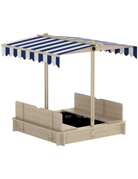 Outsunny Kids Square Wooden Sandpit, Children Sandbox Outdoor Playset