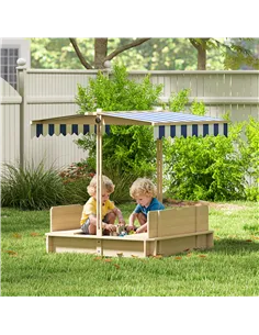 Outsunny Kids Square Wooden Sandpit, Children Sandbox Outdoor Playset 2