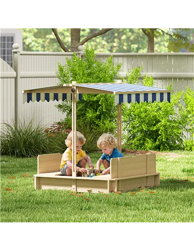 Outsunny Kids Square Wooden Sandpit, Children Sandbox Outdoor Playset