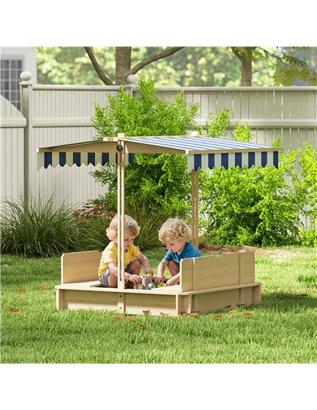 Outsunny Kids Square Wooden Sandpit, Children Sandbox Outdoor Playset
