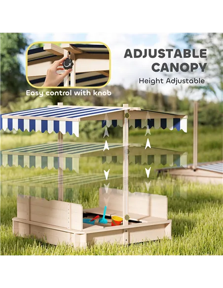 Outsunny Kids Square Wooden Sandpit, Children Sandbox Outdoor Playset