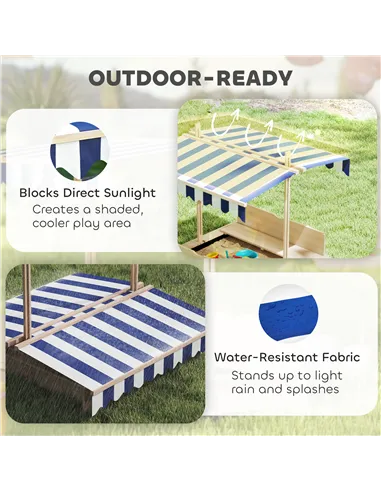 Outsunny Kids Square Wooden Sandpit, Children Sandbox Outdoor Playset