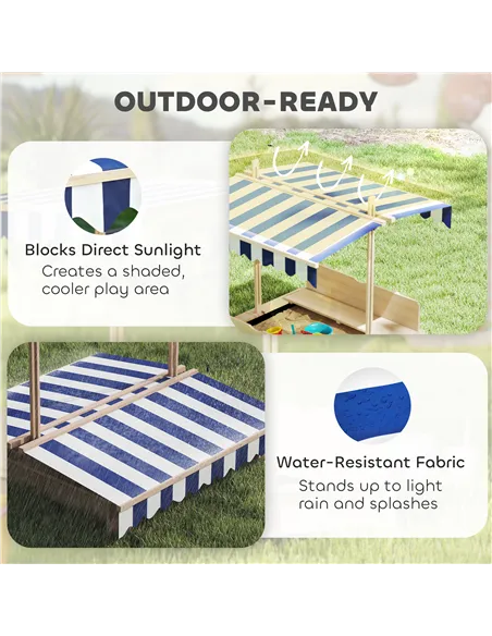 Outsunny Kids Square Wooden Sandpit, Children Sandbox Outdoor Playset