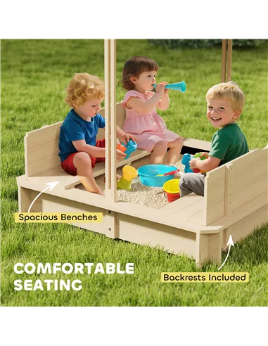 Outsunny Kids Square Wooden Sandpit, Children Sandbox Outdoor Playset