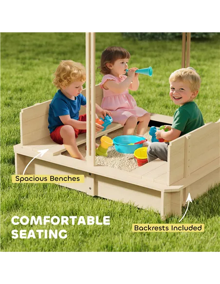 Outsunny Kids Square Wooden Sandpit, Children Sandbox Outdoor Playset