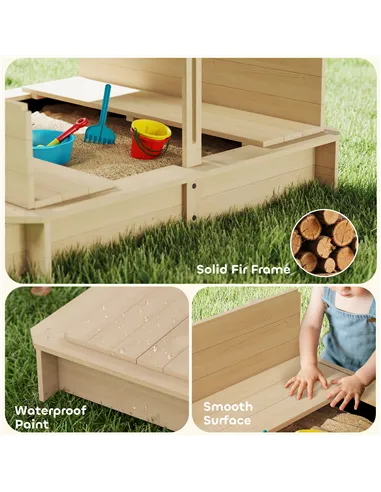 Outsunny Kids Square Wooden Sandpit, Children Sandbox Outdoor Playset