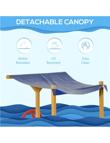 Outsunny Kids Wooden Sand Pit Children Sandbox Pirate Ship Sandboat Play Station for Outdoor w/ Canopy Shade Storage Bench Botto