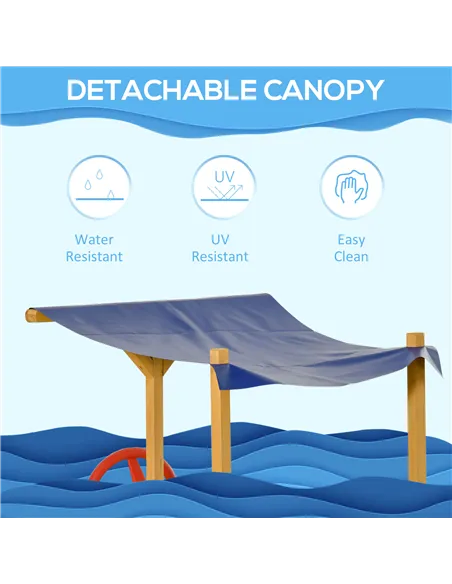 Outsunny Kids Wooden Sand Pit Children Sandbox Pirate Ship Sandboat Play Station for Outdoor w/ Canopy Shade Storage Bench Botto