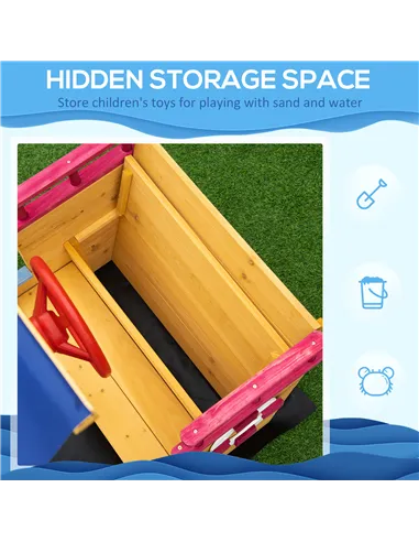 Outsunny Kids Wooden Sand Pit Children Sandbox Pirate Ship Sandboat Play Station for Outdoor w/ Canopy Shade Storage Bench Botto
