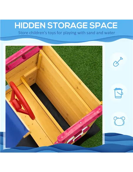 Outsunny Kids Wooden Sand Pit Children Sandbox Pirate Ship Sandboat Play Station for Outdoor w/ Canopy Shade Storage Bench Botto