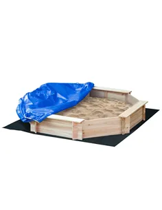 Outsunny Kids Wooden Sand Pit Children Sandbox with Cover Outdoor Playset for Backyard for 3-8 years 139.5 x 139.5 x 21.5 cm