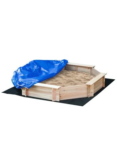 Outsunny Kids Wooden Sand Pit Children Sandbox with Cover Outdoor Playset for Backyard for 3-8 years 139.5 x 139.5 x 21.5 cm