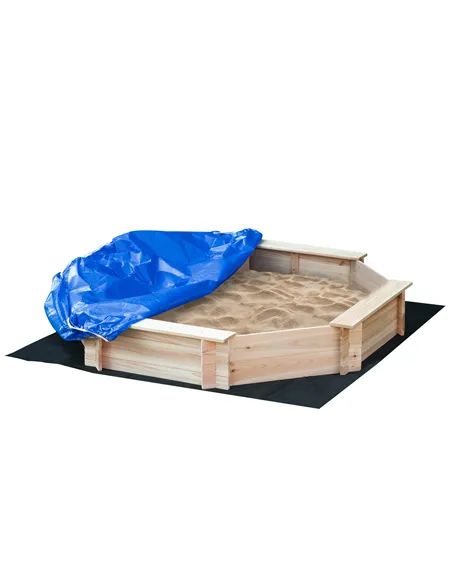 Outsunny Kids Wooden Sand Pit Children Sandbox with Cover Outdoor Playset for Backyard for 3-8 years 139.5 x 139.5 x 21.5 cm