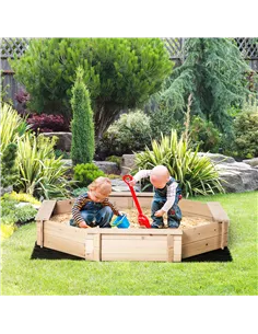 Outsunny Kids Wooden Sand Pit Children Sandbox with Cover Outdoor Playset for Backyard for 3-8 years 139.5 x 139.5 x 21.5 cm 2