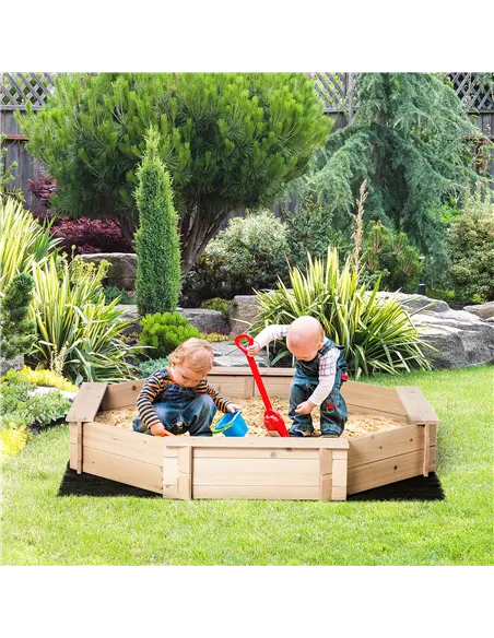Outsunny Kids Wooden Sand Pit Children Sandbox with Cover Outdoor Playset for Backyard for 3-8 years 139.5 x 139.5 x 21.5 cm