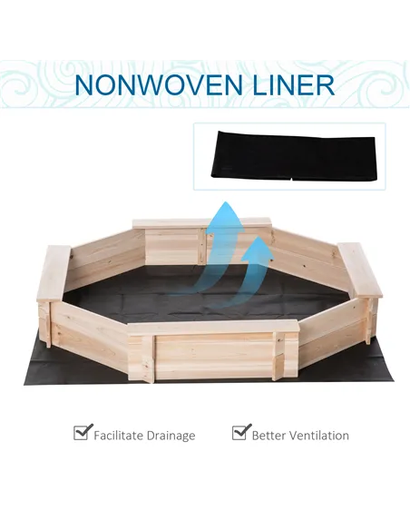 Outsunny Kids Wooden Sand Pit Children Sandbox with Cover Outdoor Playset for Backyard for 3-8 years 139.5 x 139.5 x 21.5 cm