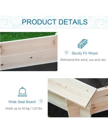 Outsunny Kids Wooden Sand Pit Children Sandbox with Cover Outdoor Playset for Backyard for 3-8 years 139.5 x 139.5 x 21.5 cm