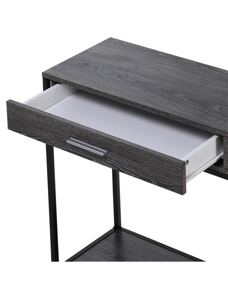 HOMCOM Console Table Worktop Bottom Shelf Home Two Drawer Industrial Minimal Style Grey Wood Tone Effect