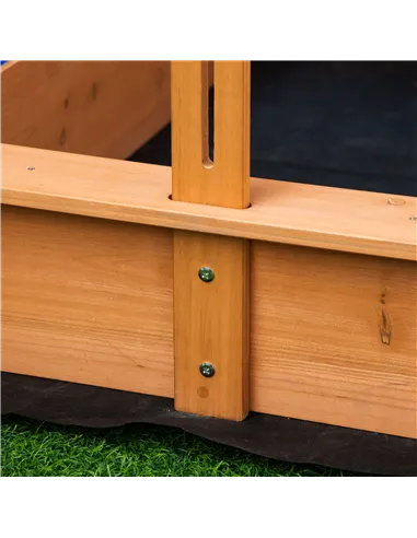 Outsunny Sand Pit Kids Wooden Sandbox with Cover Children Sandpit Play Station Height Adjustable with Canopy, Bottom Liner, Plas