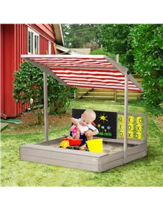 Outsunny Kids Wooden Sandpit, sandbox with canopy & Seats, for Gardens - Grey 2