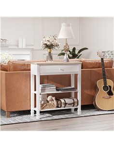 HOMCOM Console Table Hallway Side Desk 1 Drawer 2 Shelves Worktop Handle Retro Elegant Style Home Display Storage for Bedroom Li 2