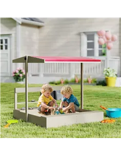 Outsunny Kids Wooden Sandbox w/ Canopy, Kitchen Toys, Seat, Storage, for Ages 3-7 Years 2