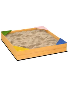 Outsunny Kids Wooden Sand Pit, Children Sandbox, with Four Seats, Non-Woven Fabric, for Gardens, Playgrounds