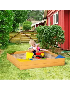 Outsunny Kids Wooden Sand Pit, Children Sandbox, with Four Seats, Non-Woven Fabric, for Gardens, Playgrounds 2