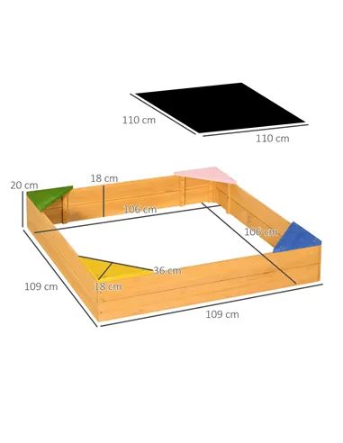 Outsunny Kids Wooden Sand Pit, Children Sandbox, with Four Seats, Non-Woven Fabric, for Gardens, Playgrounds