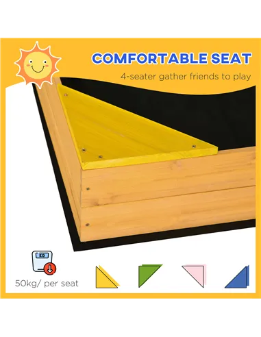 Outsunny Kids Wooden Sand Pit, Children Sandbox, with Four Seats, Non-Woven Fabric, for Gardens, Playgrounds