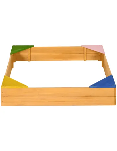 Outsunny Kids Wooden Sand Pit, Children Sandbox, with Four Seats, Non-Woven Fabric, for Gardens, Playgrounds