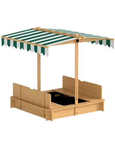 Outsunny Kids Square Wooden Sandpit, Children Sandbox Outdoor Playset