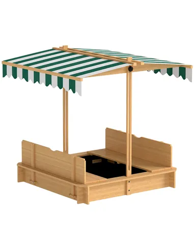 Outsunny Kids Square Wooden Sandpit, Children Sandbox Outdoor Playset