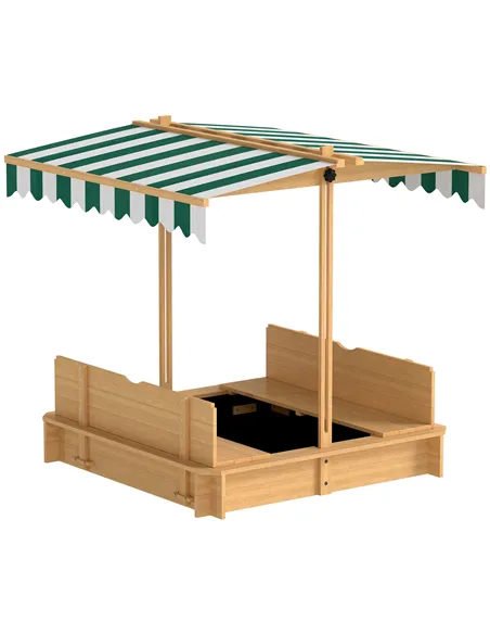 Outsunny Kids Square Wooden Sandpit, Children Sandbox Outdoor Playset