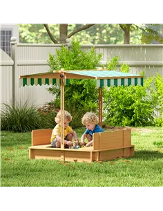 Outsunny Kids Square Wooden Sandpit, Children Sandbox Outdoor Playset 2