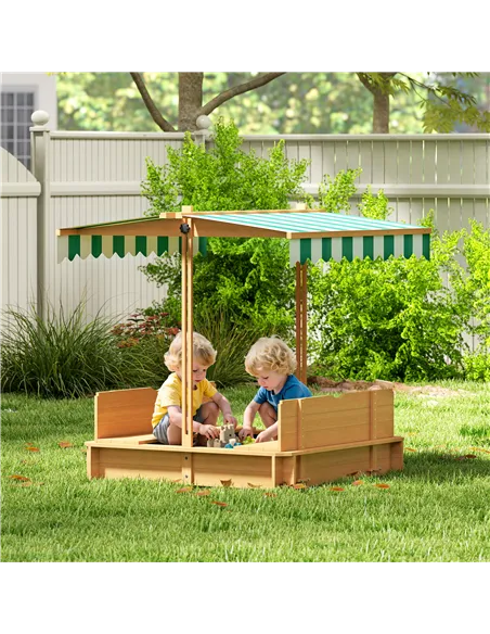 Outsunny Kids Square Wooden Sandpit, Children Sandbox Outdoor Playset