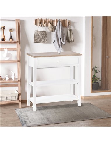 HOMCOM Console Table Hallway Side Desk 1 Drawer 2 Shelves Worktop Handle Retro Elegant Style Home Display Storage for Bedroom Li