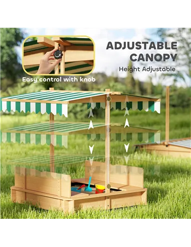 Outsunny Kids Square Wooden Sandpit, Children Sandbox Outdoor Playset