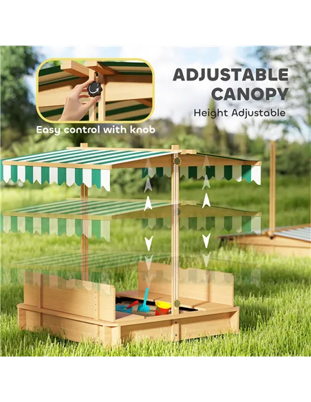 Outsunny Kids Square Wooden Sandpit, Children Sandbox Outdoor Playset