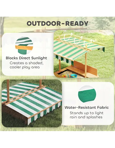 Outsunny Kids Square Wooden Sandpit, Children Sandbox Outdoor Playset