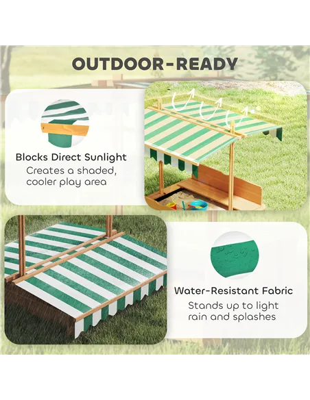 Outsunny Kids Square Wooden Sandpit, Children Sandbox Outdoor Playset