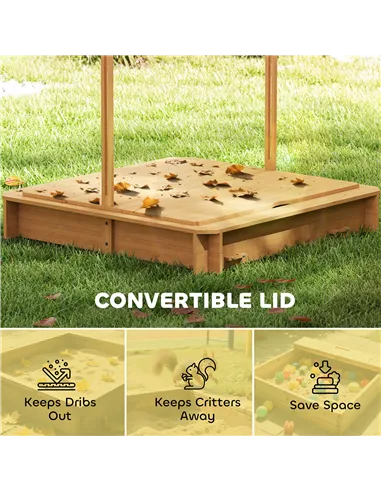 Outsunny Kids Square Wooden Sandpit, Children Sandbox Outdoor Playset